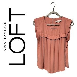 LOFT Women's Shirt Blouse Ruffle with Cap Sleeves Size Small Blush Color